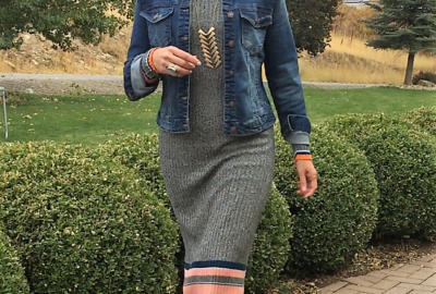 Wide stripe sweater dress