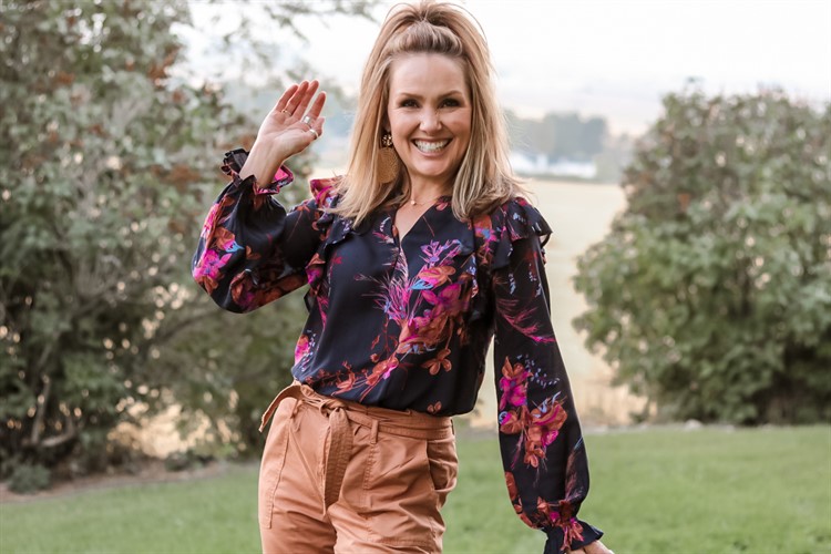 dark floral blouse