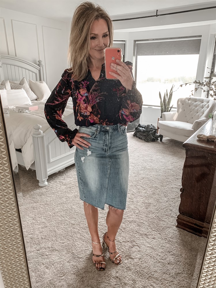 dark floral blouse