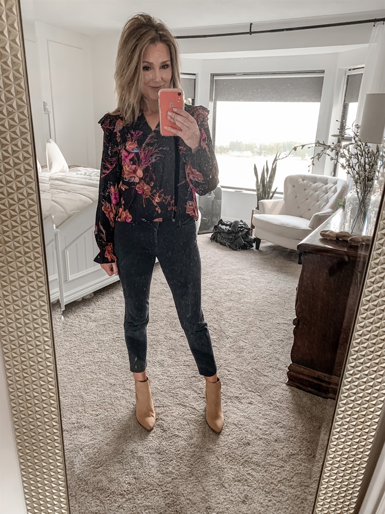 dark floral blouse