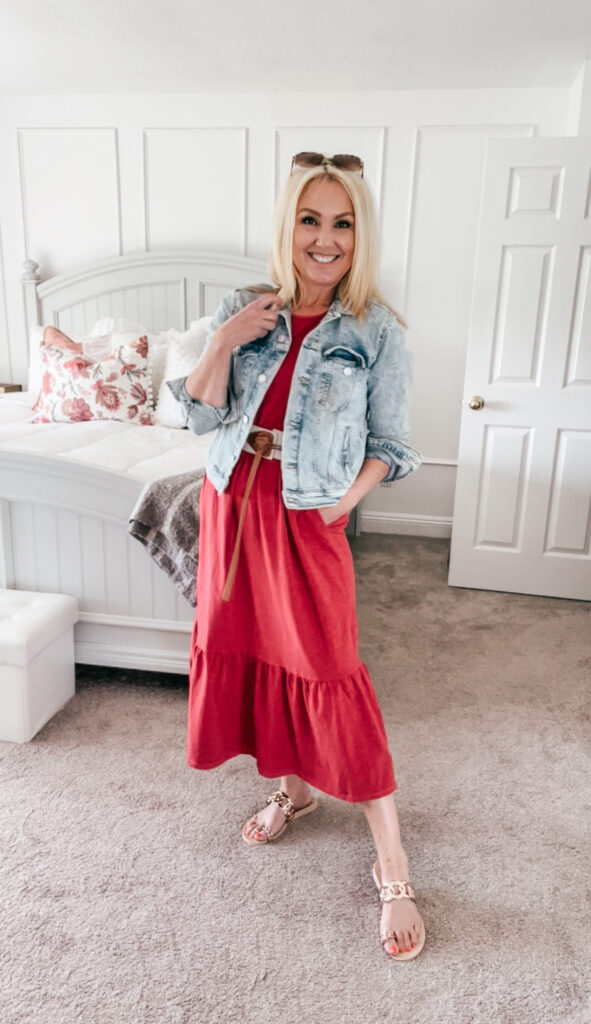 Floral Dress and Denim Jacket Love Affair...And These Red Heels — Live Love  Blank