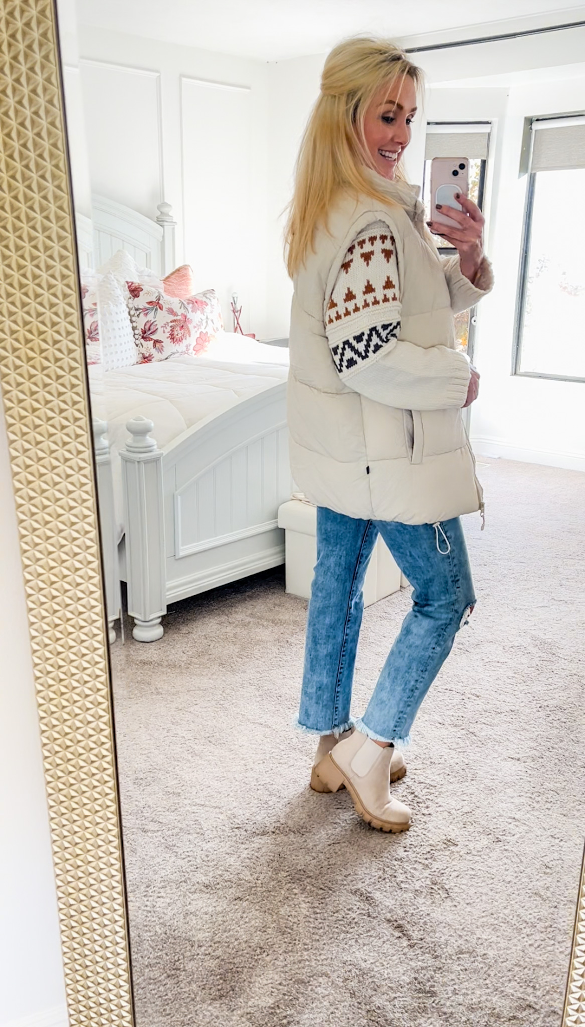 cream puffer vest