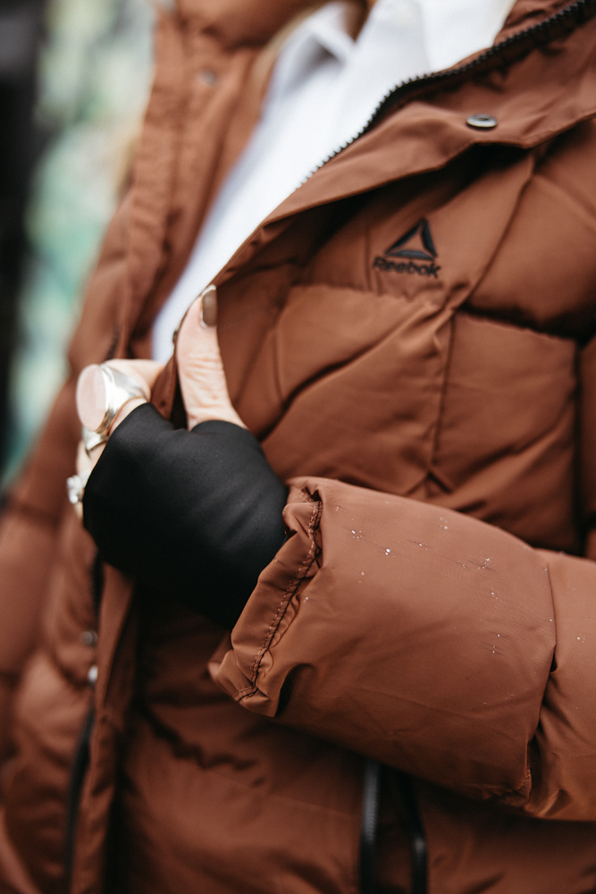 brown puffer coat