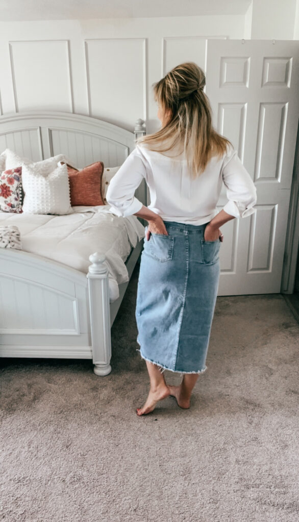 modest denim skirt