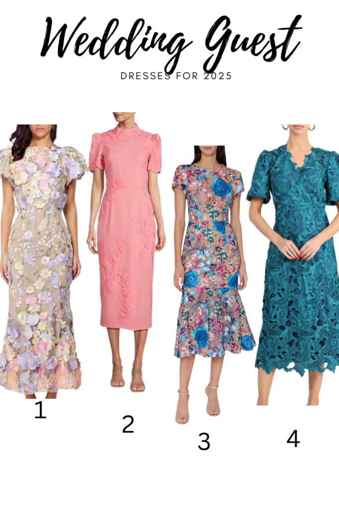 trendy wedding guest dresses for 2025